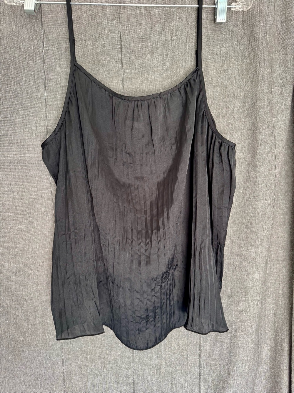 A New Day Blouse Classic Satin Black Pleated Cami Academia Minimalist Lagenlook